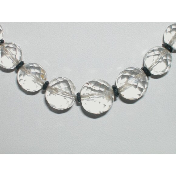 Vintage Clear Faceted Glass Beaded Necklace & Bracelet With Black Spacers - Picture 2 of 3